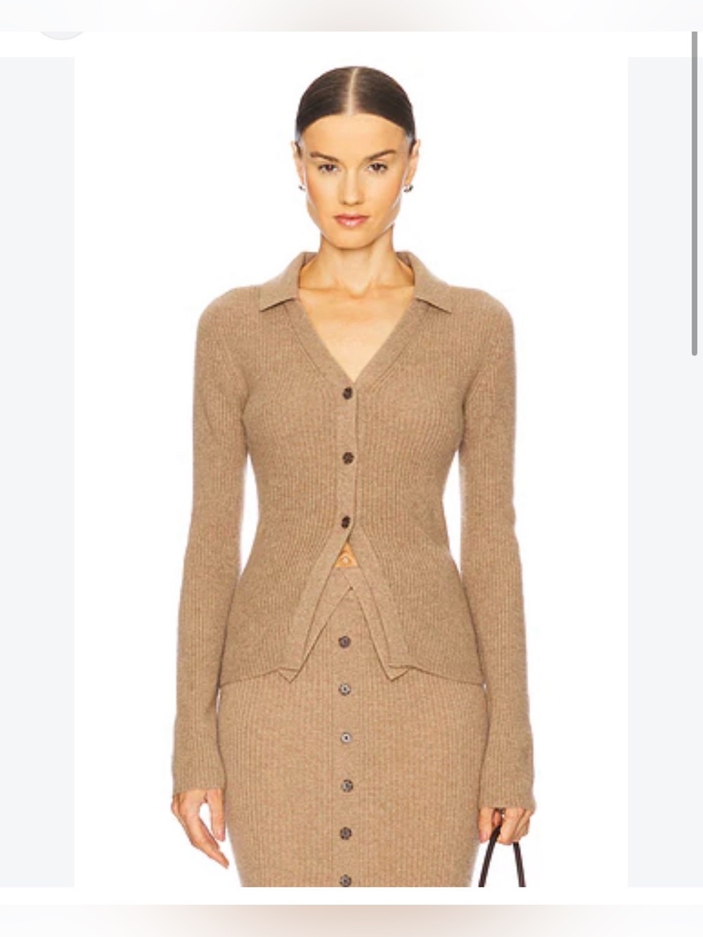 Naadam 100% Cashmere Ribbed Collared Cardigan in Mocha small $248
